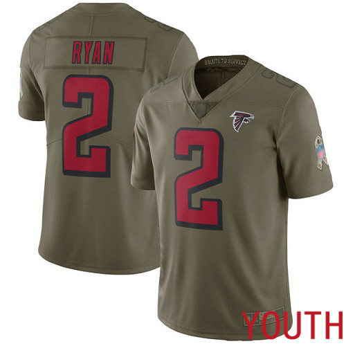 Atlanta Falcons Limited Olive Youth Matt Ryan Jersey NFL Football #2 2017 Salute to Service->women nfl jersey->Women Jersey